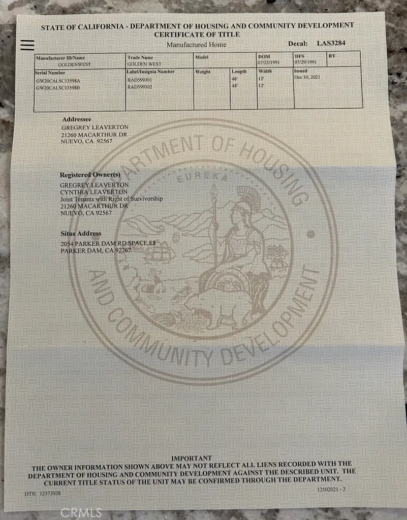 2054 Parker Dam Road #E8, Parker Dam, CA 92267 - #2